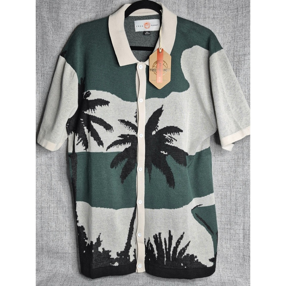 Free Planet XL Retro Knit Cabana Resort Cardigan Shirt $62 NEW Palm Tree Martini